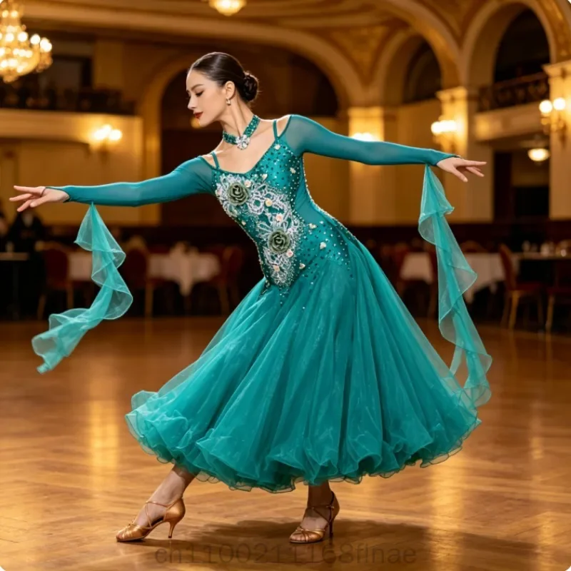 National Standard Dance Costume Competition Dress Advanced Customized Olympic Diamond Series Modern Dance Skirt Dress