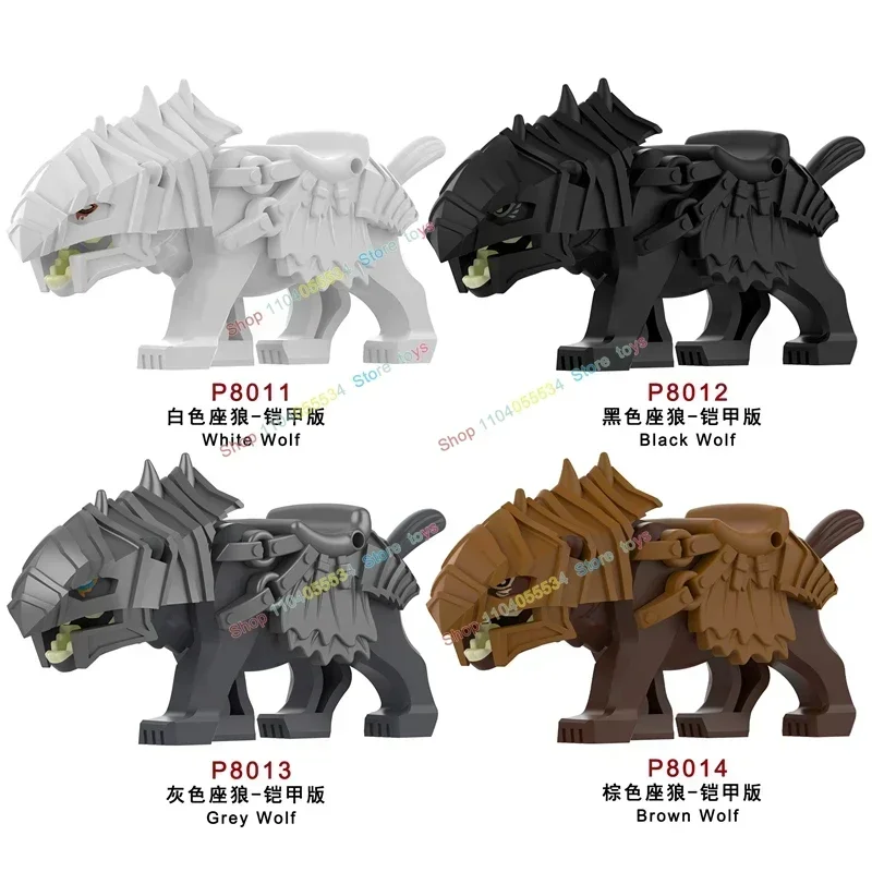Moc animais medievais monta blocos de construção marrom branco preto lobo modelos criativos acessórios quebra-cabeça meninos brinquedo presentes aniversário
