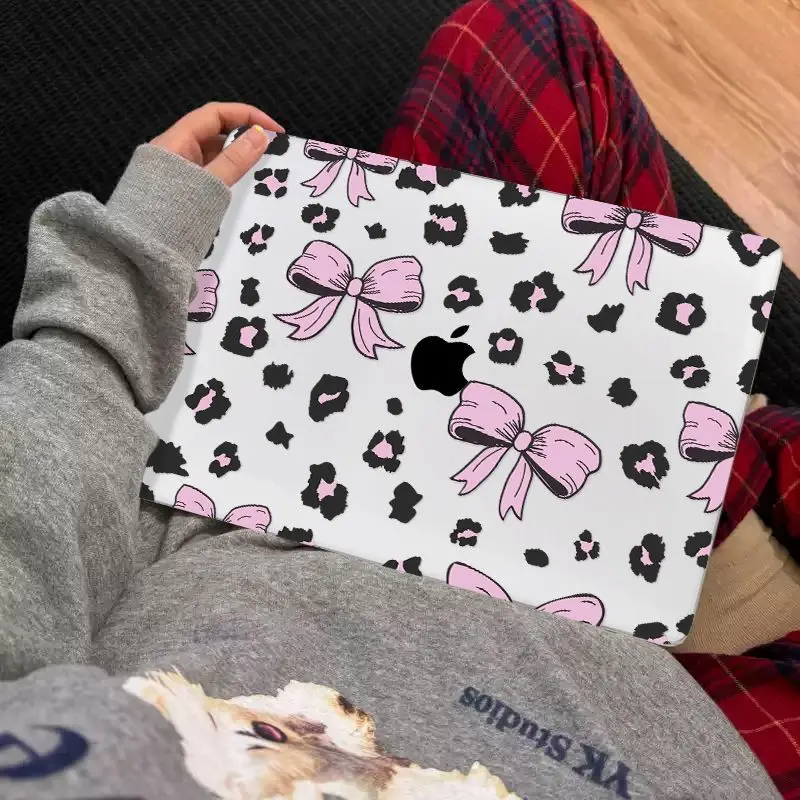 Leopard Print Bow Case for Macbook Neo 13 2026 Air 15 M4 M3 Hard Cover for Mac Book Pro 14 M1 M2 M5 14 16 Sleeve Accessories Y2K