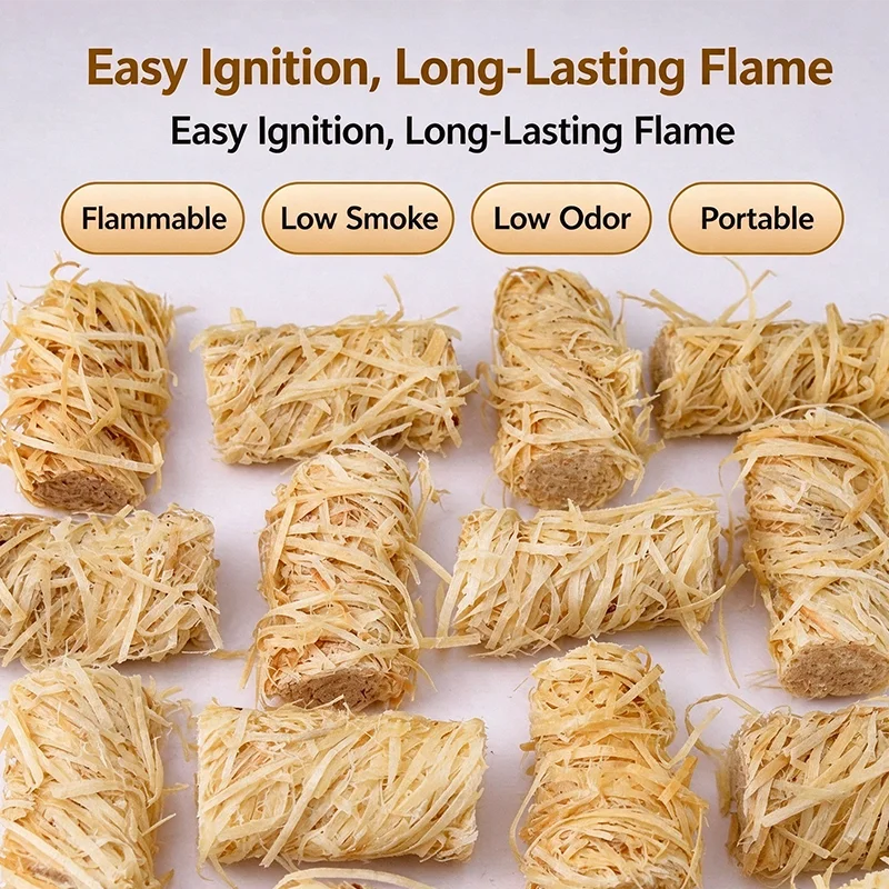 Waxed Wood Wool Fire Starter Quick Ignition Firelighter for BBQ Charcoal Home Farm Fire Starting