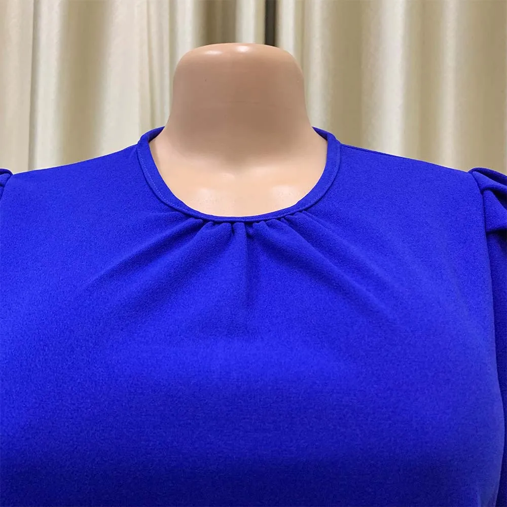 Elegant Office Dresses Pleated Woman 2024 New O Neck Short Sleeve Mid Calf Formal Business Work Wear Dress Midi Vestidos Mujer