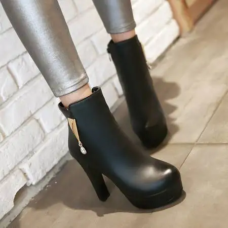 New Sexy Womens Ankle Boots Platform High Heels Boots Zipper Round Toe Winter Ladies Boots Black White Red Woman Plus-size 42 43