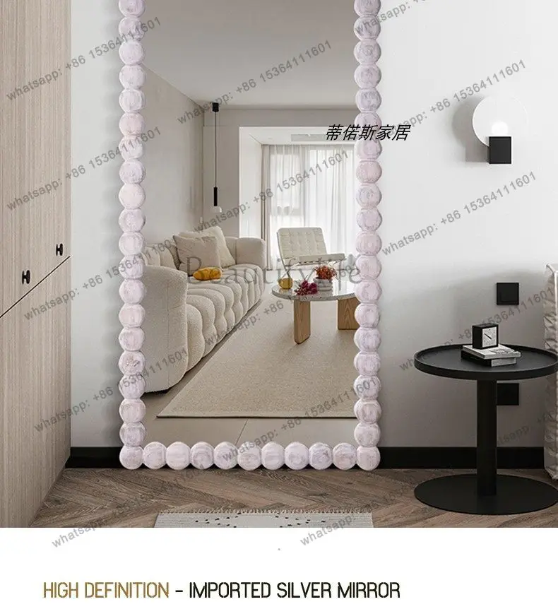 YJ Light luxury floor mirror, French art cloakroom full body mirror, square cream style wall hanging fashion