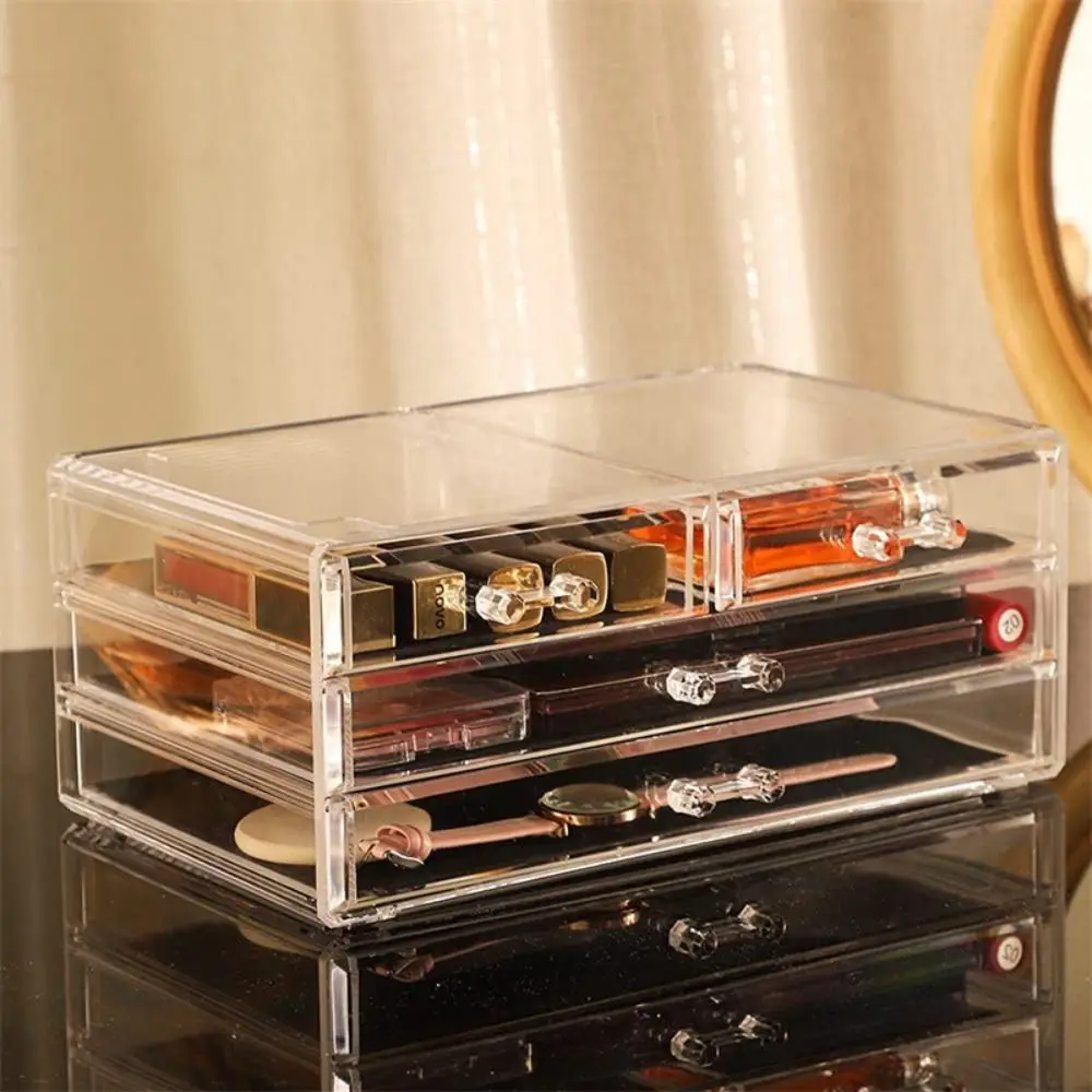 

INS Desktop Storage Box Dust Proof Stackable Cosmetics Organizer Handle Design Durable Jewelry Sorting Box Dormitory Desk