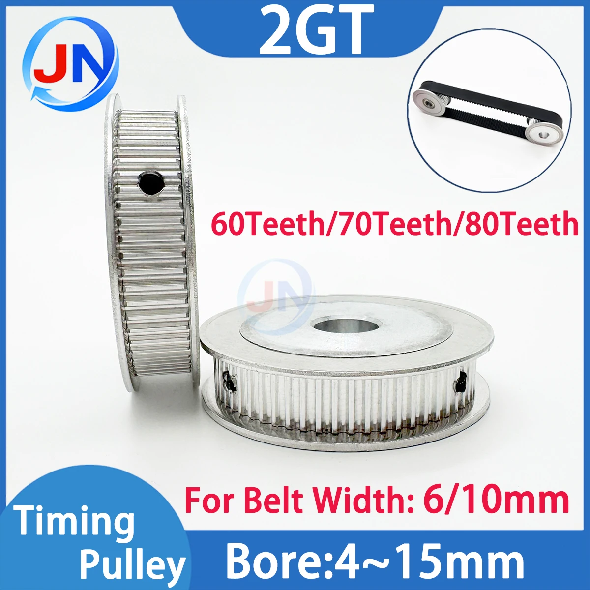 2GT Timing Pulley 60T 70T 80T AF-Type Bore 4/5/6/8/10/12/14/15mm Width 6/10mm GT2 Synchronous Wheel Timing Belt Pulley 60 80Teet