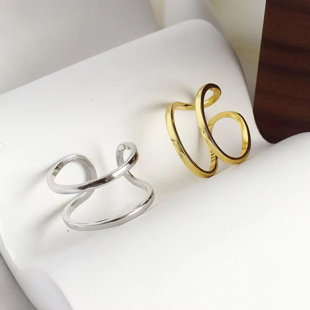 

925 Sterling Silver Double-Layer Simple Adjustable Rings For Women Ladies Luxury Quality Jewelry Party Accessories Jewellery
