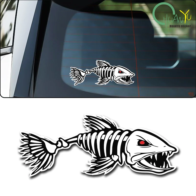 Three Ratels Digital Skeleton Fish Vinyl Car Sticker Decals For Car Boat Fishing Graphics Bone Fighting Angry Fish Sticker