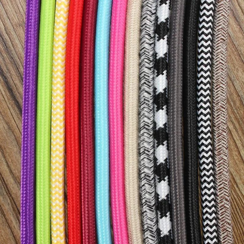 2 Cord Color Vintage Twist Braided Fabric Light Cable Cloth Electric Wire Chandelier Pendant Lamp Wires