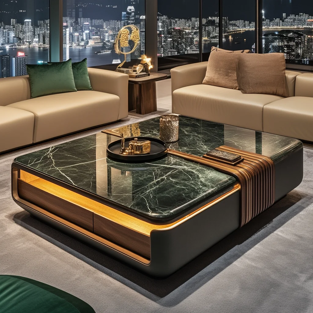 Square luxury stone coffee table living room custom square large flat layer luxury stone light luxury villa
