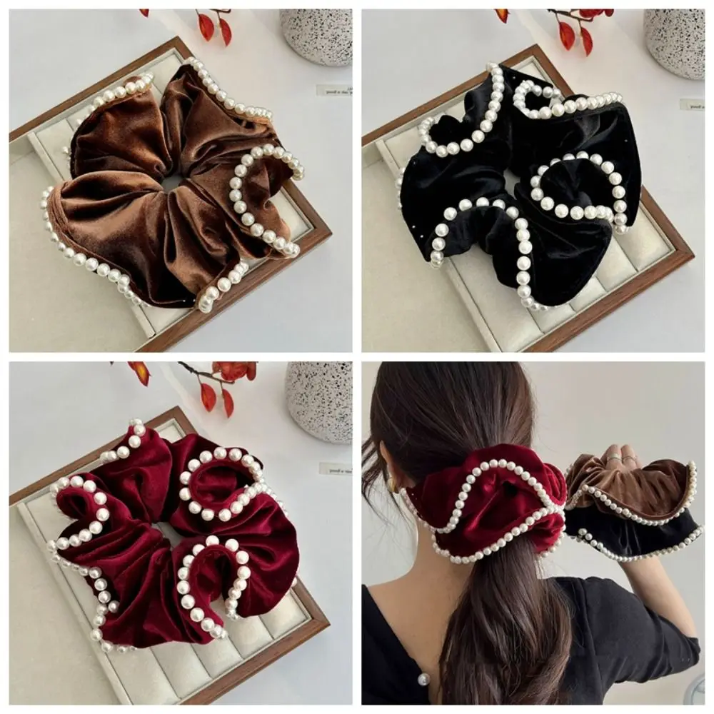 Hair Tie Velvet Scrunchies Hair Ring Ponytail Holder Pearl Hair Rope Elastic Hair Band Korean Style Large Intestine Hairband