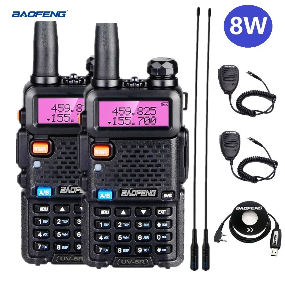 

2pcs/lot Baofeng uv5r 8w vhf uhf Walkie Talkie Ham Radio Station Transceiver Long Range Two Way Radio Scanner for Hiking UV 5R