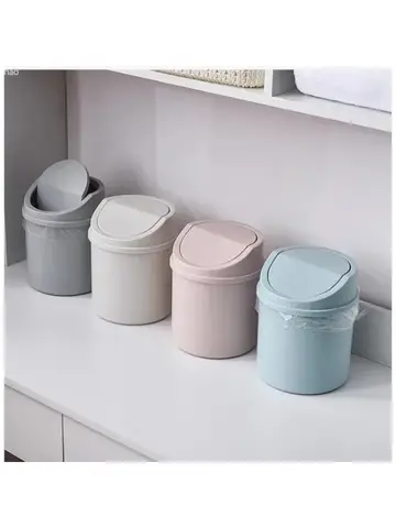 Mini Desktop Bin Small Trash Can Tube with Cover Bedroom Trash Can Garbage Can Clean Workspace Storage Box Home Desk