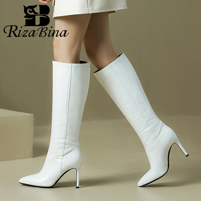 

RIZABINA Size 35-43 Women Knee Boots Sexy Thin High Heels Winter Shoes For Woman Long Boot Warm Fur Office Lady Party Footwear