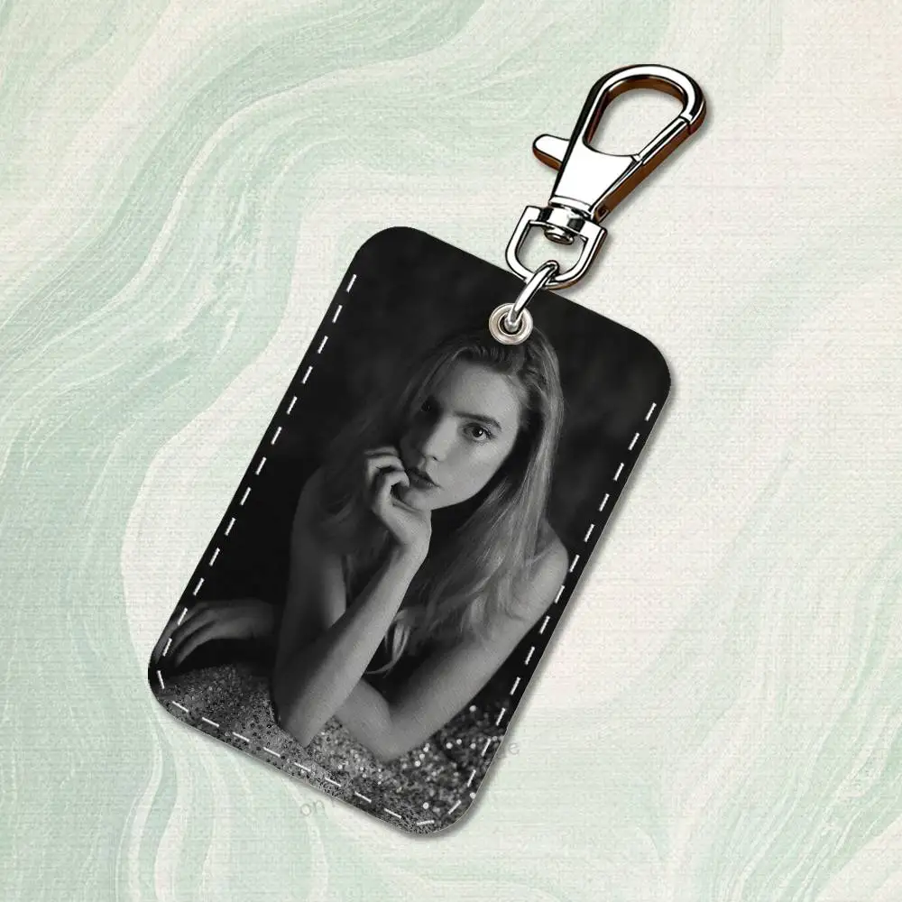 Anya Taylor J-Joys Custom Access Card Case Leather Card Holder Keychain Key Ring Transportation Card Case Gifts
