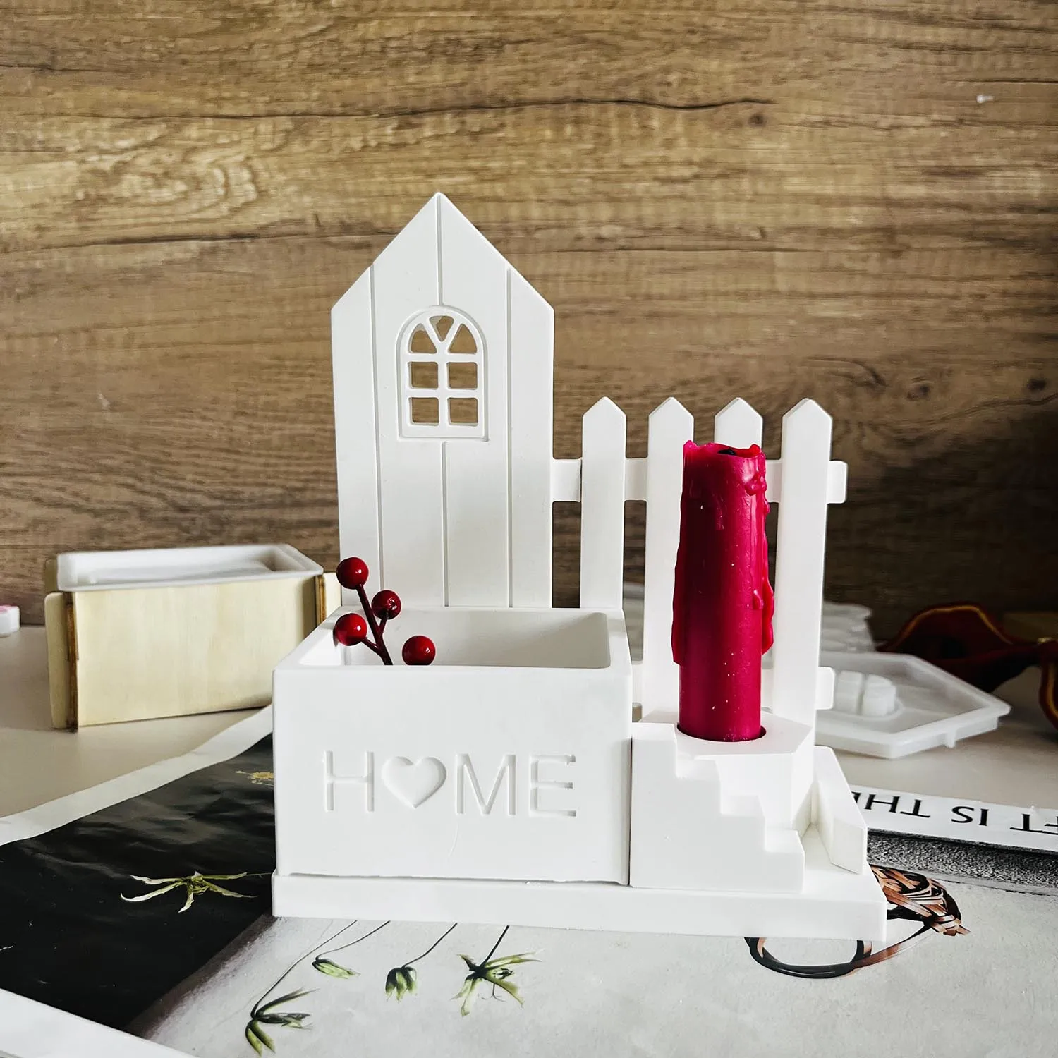 

Fence Garden Flowerpot House Home Silicone Mold Potted Plant Gypsum Mold Candle Cup Epoxy Resin Mold