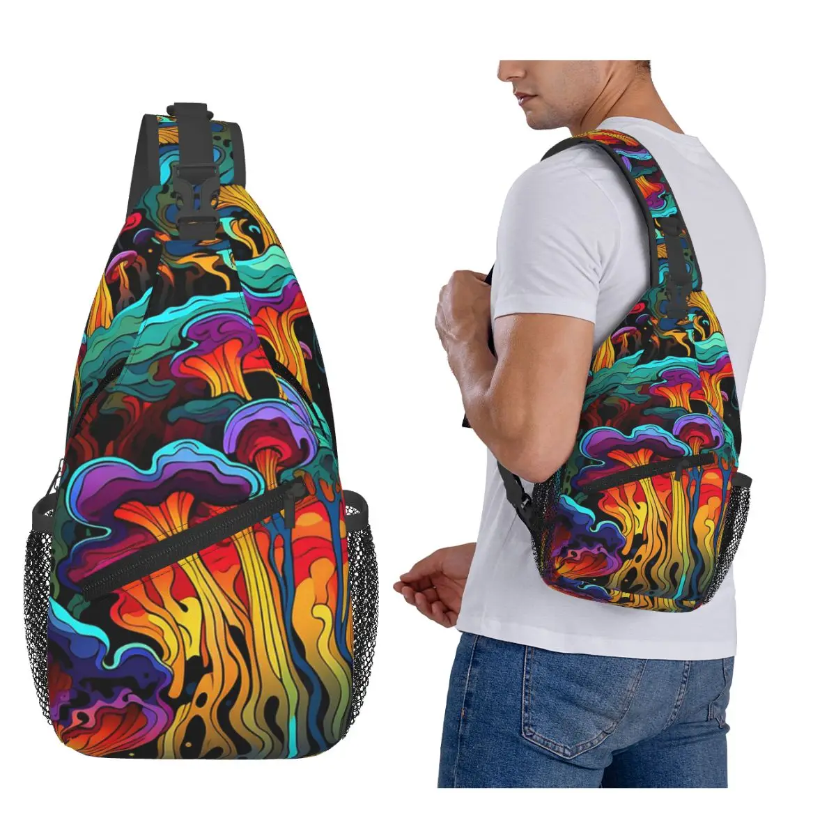 

Acid Trippy Weird Psychedelic Wavy Mushroom Chest Bag Men Sling Crossbody Backpack Chest Bag Travel Hiking Daypack Shoulder Bag
