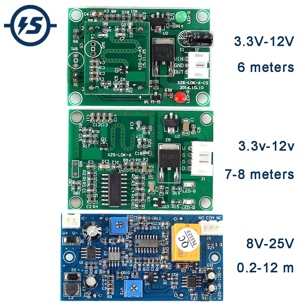 Microwave Radar Sensor Module 20W Voltage Output Switch Controller Detection Distance 0.2-12 Meters 5.8GHz DC 3.3V 5V 9V 12V 24V