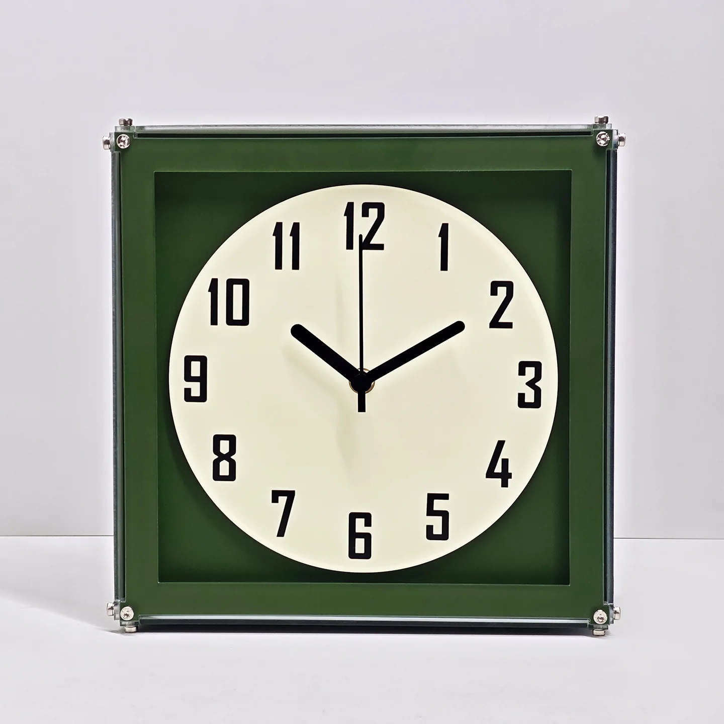Simple, unique and creative white clock face quartz clock, military green single-faced clock, no hole for mounting.
