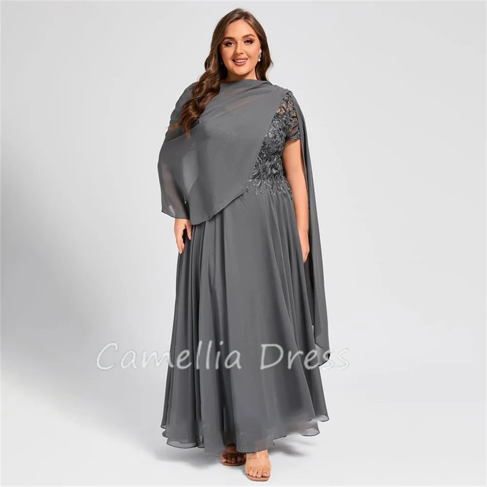 New V Neck Mother Of The Bride Dress A-line Ankle-Length Chiffon Lace Formal Dresses Sequins Vestidos Mae Da Noiva Casamentos