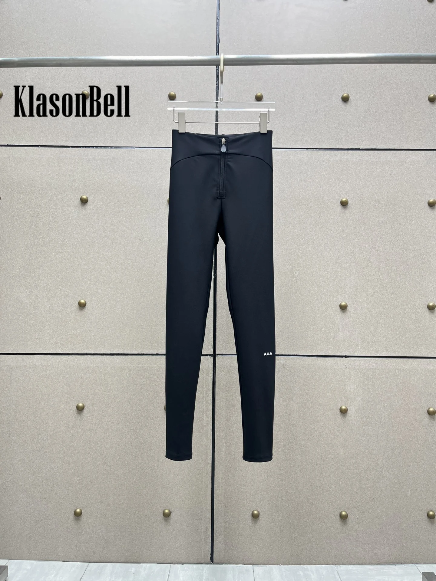 8.13 KlasonBell Women 2024 Autumn New High Waist Letter Black Leggangs Hem Zipper Dcoration Stretch Skinny Pencil Pants