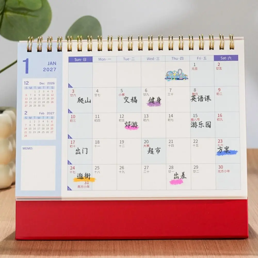 Paper 2027 Desk Calendar Spiral Binding Monthly View Monthly Planner Morandi Color Desktop Size Standing Table Calendar