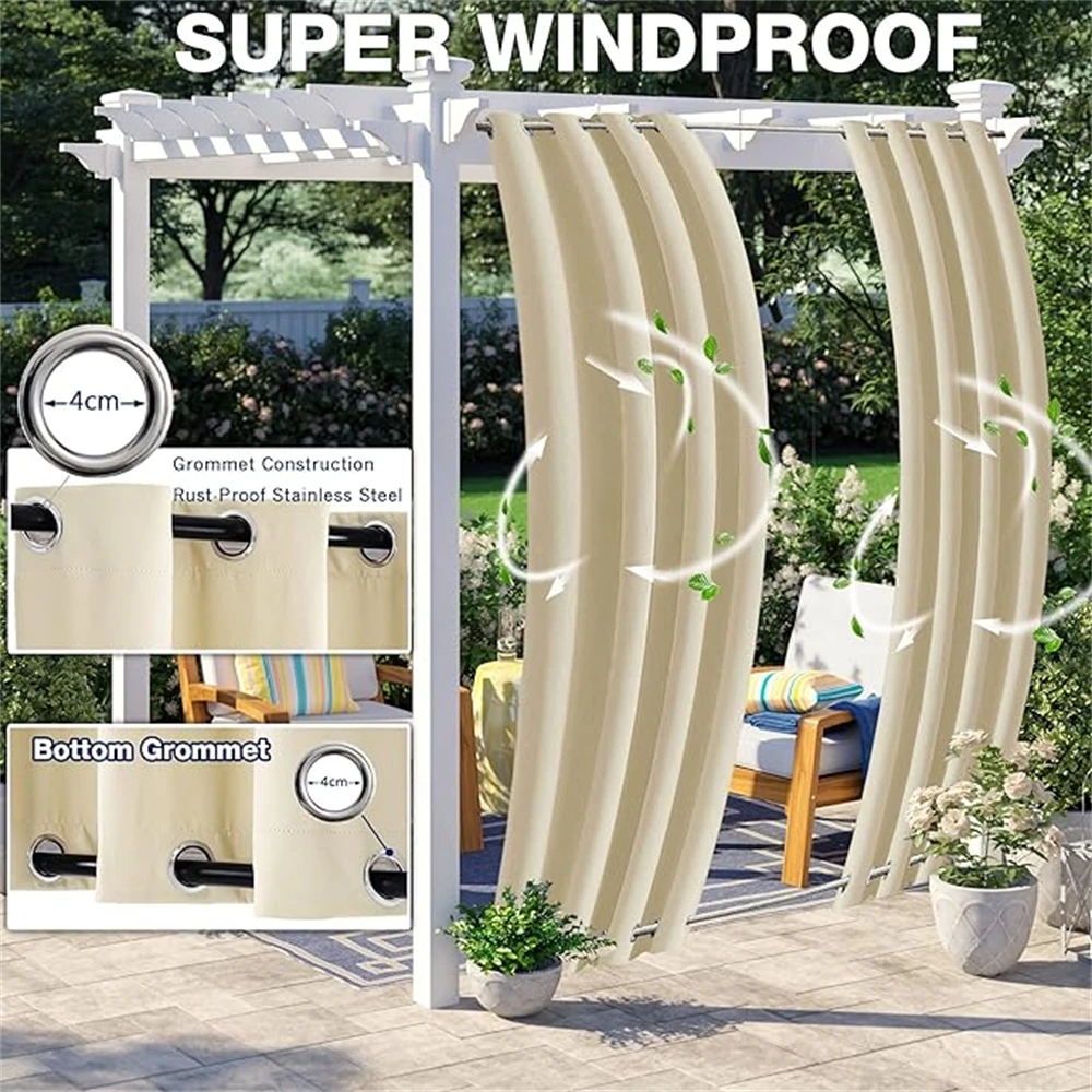 Outdoor impermeável e Windproof cortina com ilhós opacos, Windproof, 1 peça, jardim, pátio, gazebo, varanda, varanda