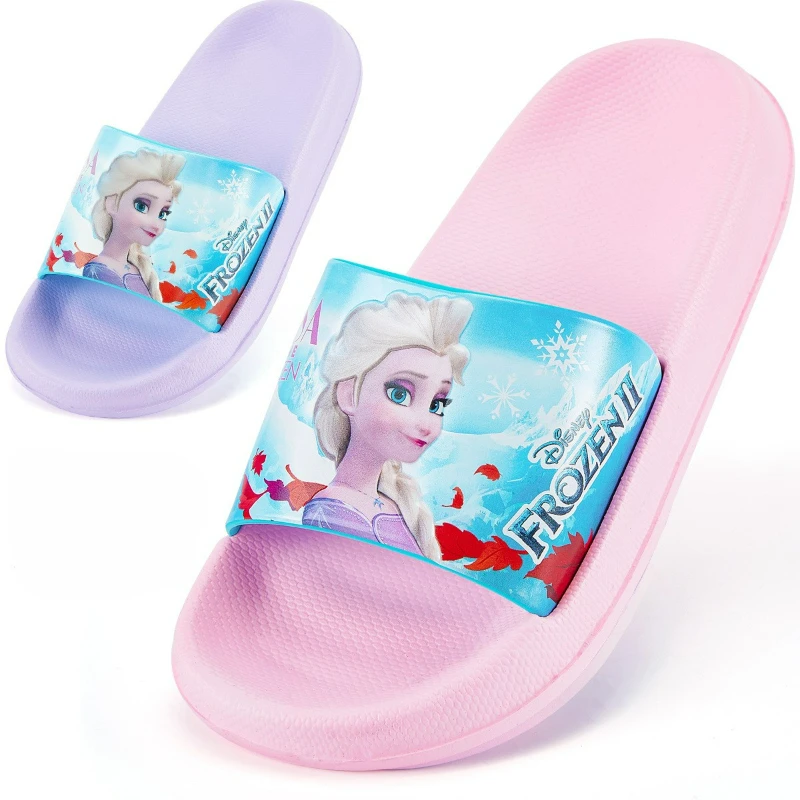 Disney Girls' Slippers Summer Princess Elsa Indoor Anti slip Children's Slippers for Girls Home Floor Pink Purple EVA Shoes Size