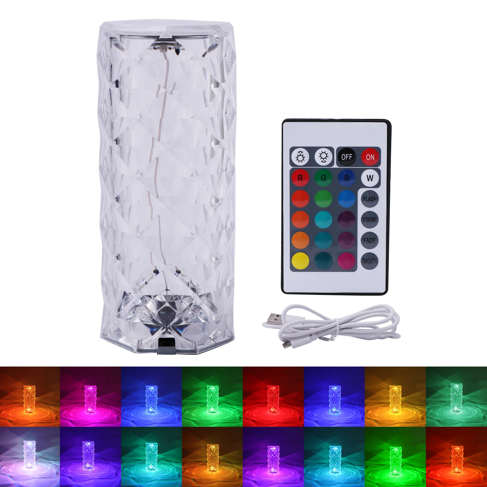 Home Decor Bedroom Night Light Touch Control USB Charging Acrylic Office Color Changing Crystal Lamp Living Room Diamond Design