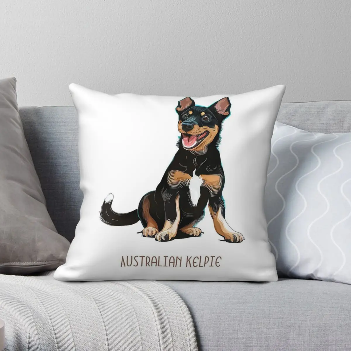 Australian Kelpie Square Pillowcase Polyester Linen Velvet Printed Zip Decorative Pillow Case Car Cushion Cover