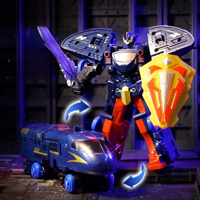 Crianças trem transformando robô brinquedo modelo de ação de herói ferroviário de alta velocidade