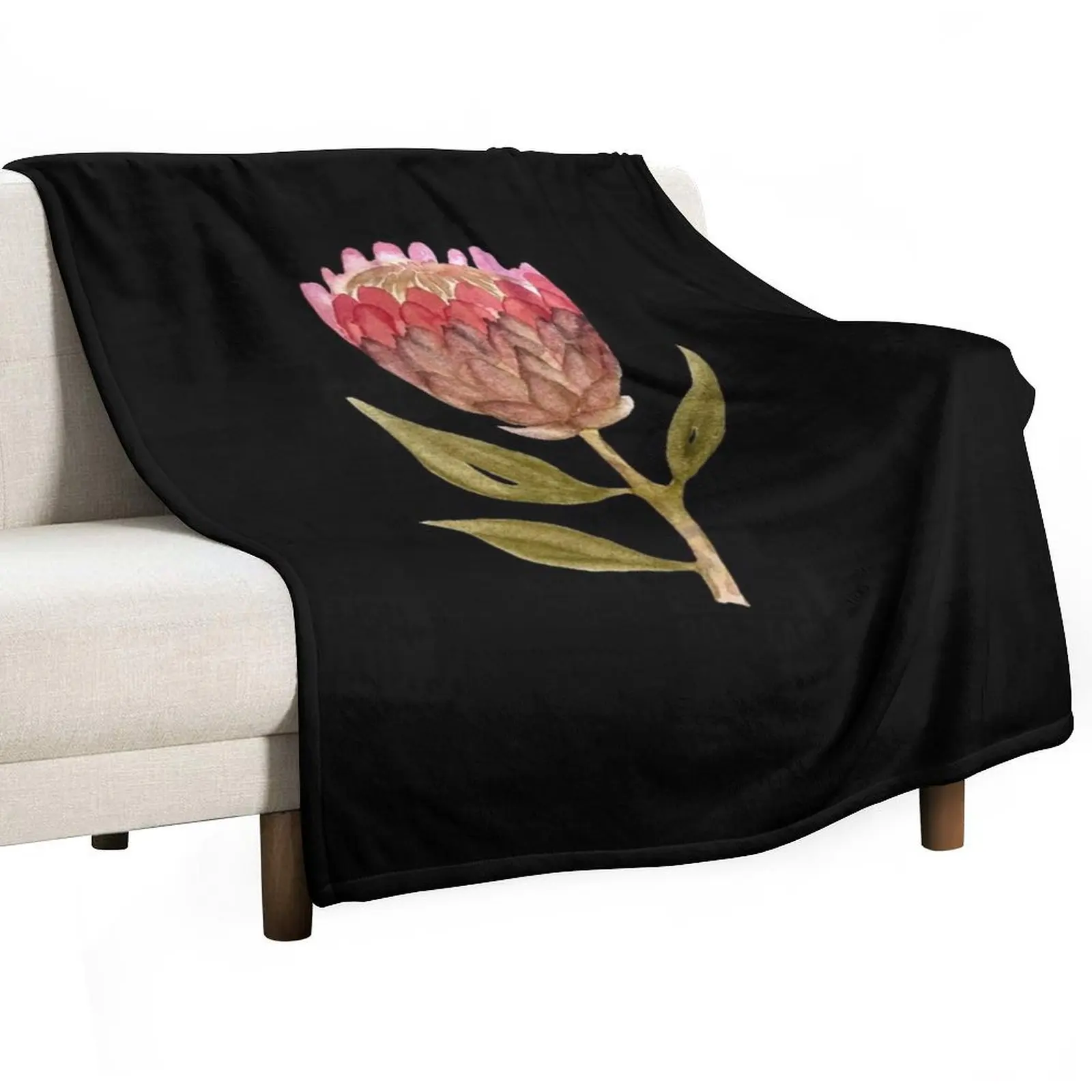 

Watercolor protea illustration on black background Throw Blanket Soft Plush Plaid Bed covers anime Vintage Blankets