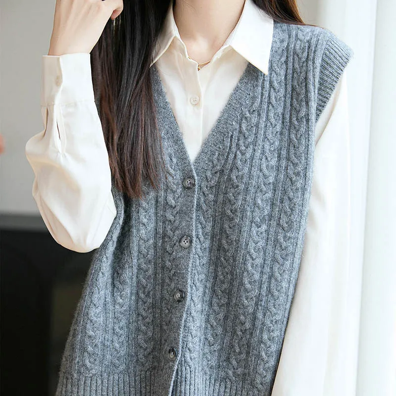 

New 100% Merino Wool Cardigan for Women Polo Collar Knitted Sweater Autumn Winter Cashmere Knitwear Casual Comfortable Warm Top