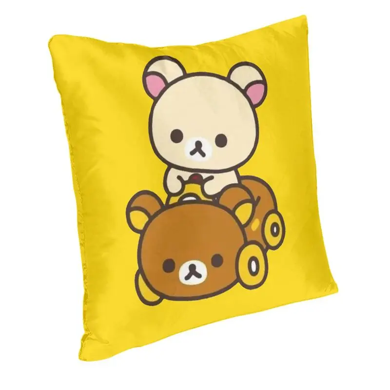 Korilakkuma Driving A Rilakkuma Car Throw Pillow Case Home Decorative Custom Square Cushion Cover 45x45 Pillowcover Living Room