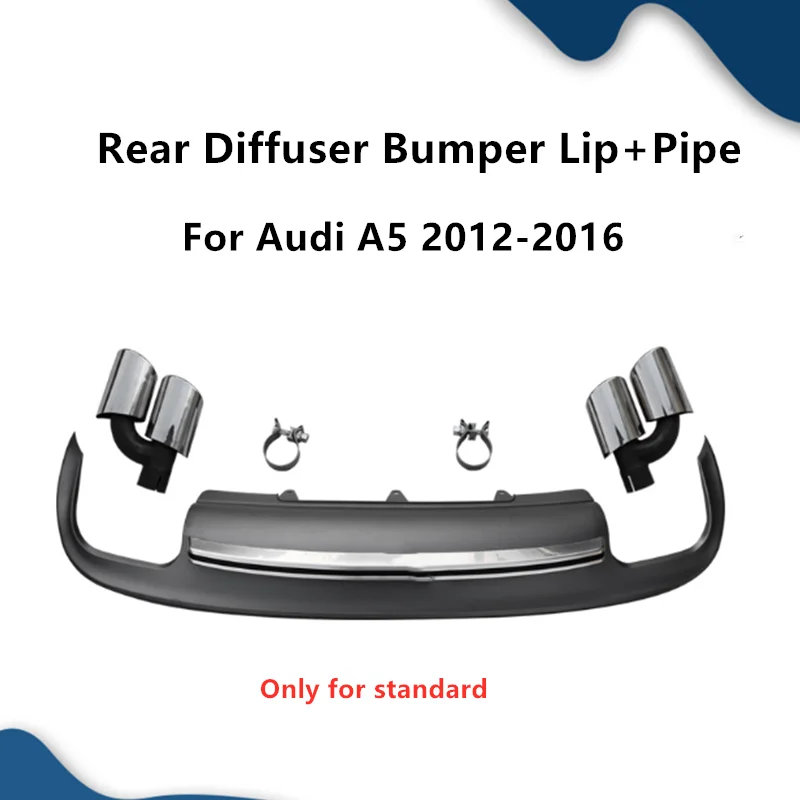 Grey Auto Diffuser Rear Bumper Lip For Audi A5 B8 2012 2013 2014 2015 2016 Upgrade S5 Style Tail Diffuse Exhasut Pipe Tip