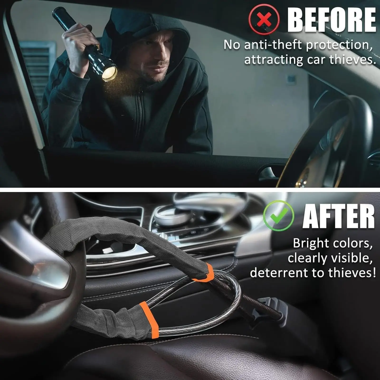 Car Steering Wheel Lock Anti-theft Steel Cable Security Device Universal Fit for Vehicles Prevent Theft Durable Security Rope