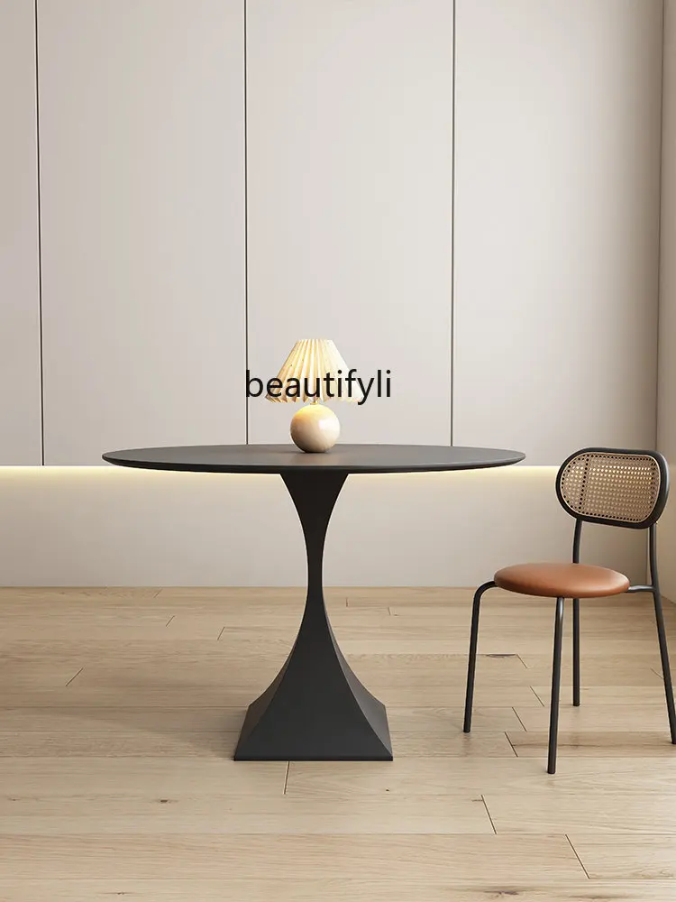 Pure Black Stone Plate round Dining Table Minimalist Home round Table Quiet Style Designer Restaurant Dining Table