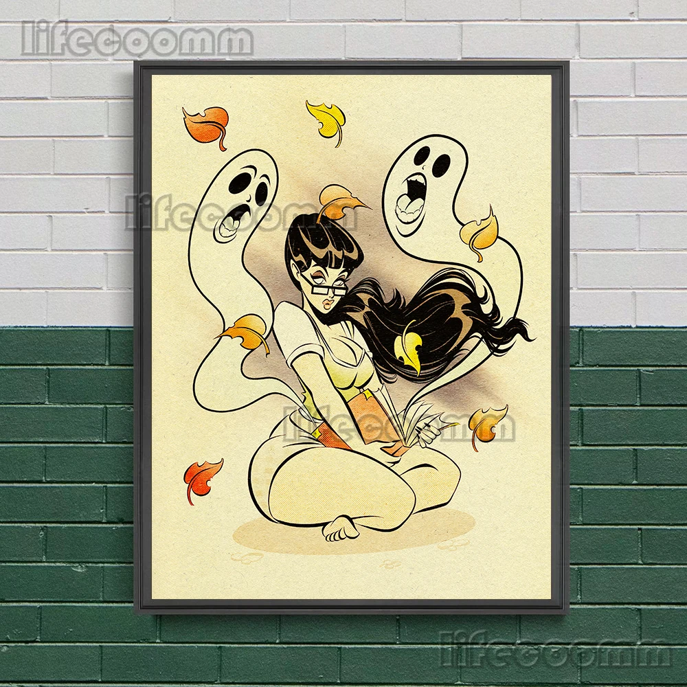 Sexy Tattooed Demon Vintage Wall Art Canvas Painting Lovely Mummy Lady And The Ghost Witch Art Poster Print Home Decor Unframed