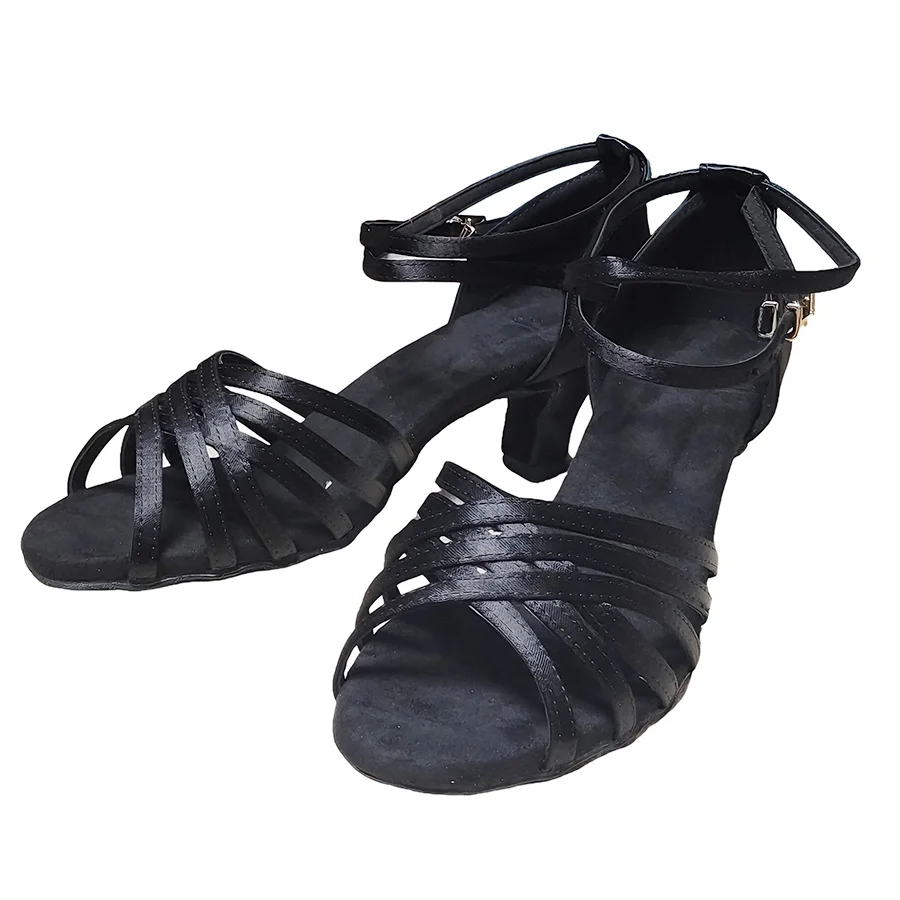 

USHINE 6 Belts Professional Heel 7cm/5cm Knotless Satin Salsa Tango Ballroom Latin Dance Shoes Woman Zapatos Latin Dance Mujer