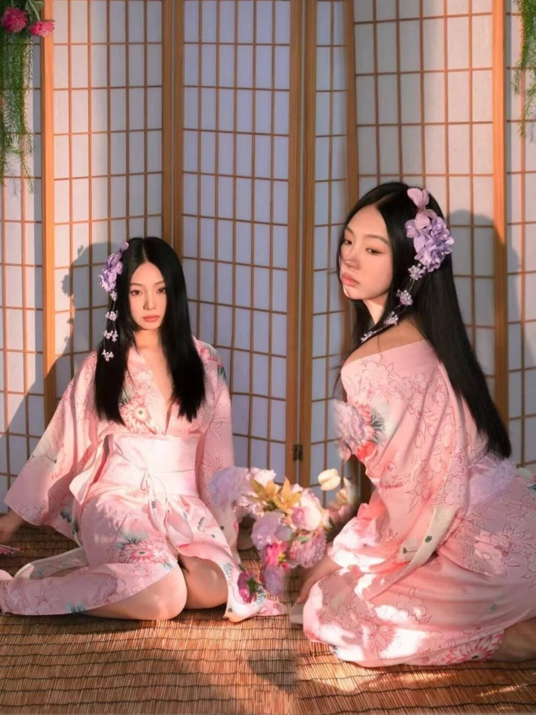 

Розовое японское кимоно для девочек, костюм для фотосессий, нежный традиционный женский наряд, летняя эксклюзивная модель из полиэстера