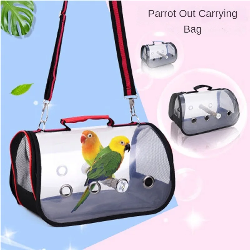 

Outdoor Bird Cage with Wooden Support, Carrier Bag for Parrot Travel, Transparent, Portable