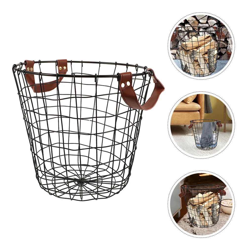 

Country Round Iron Firewood Storage Basket Large Capacity Metal Wire Firewood Rack Outdoor Basket Farmhouse