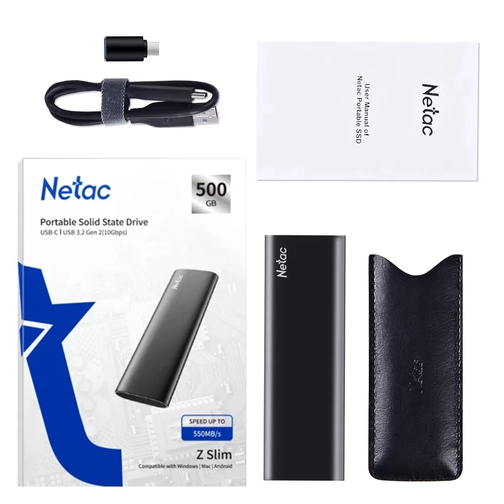 Netac Portable External SSD 1TB 500GB 250GB SSD 2TB Hard Drive HDD Solid State Drive Type-c USB 3.1 Compatible SSD for Laptop PC