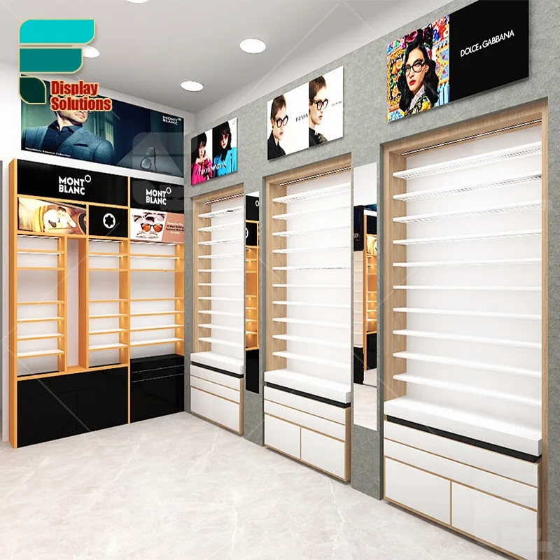 Customized-Optical Wall Display Eyewear Display Wood Eyewear Display Showcase Sunglasses Wooden Drawers