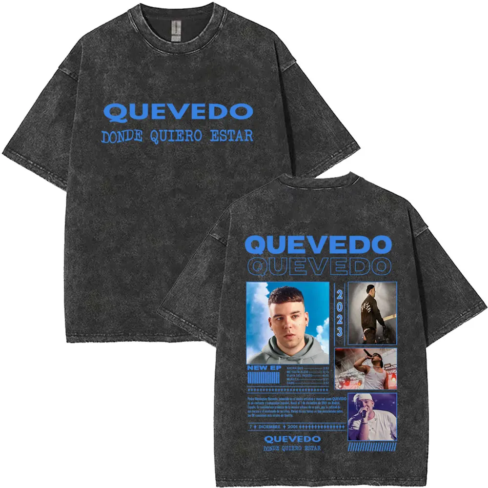 

Rapper QUEVEDO Vintage Washed T Shirts Men's Women Retro Quality Hip Hop T-shirts Fashion Oversized Cotton T-shirt Streetwear