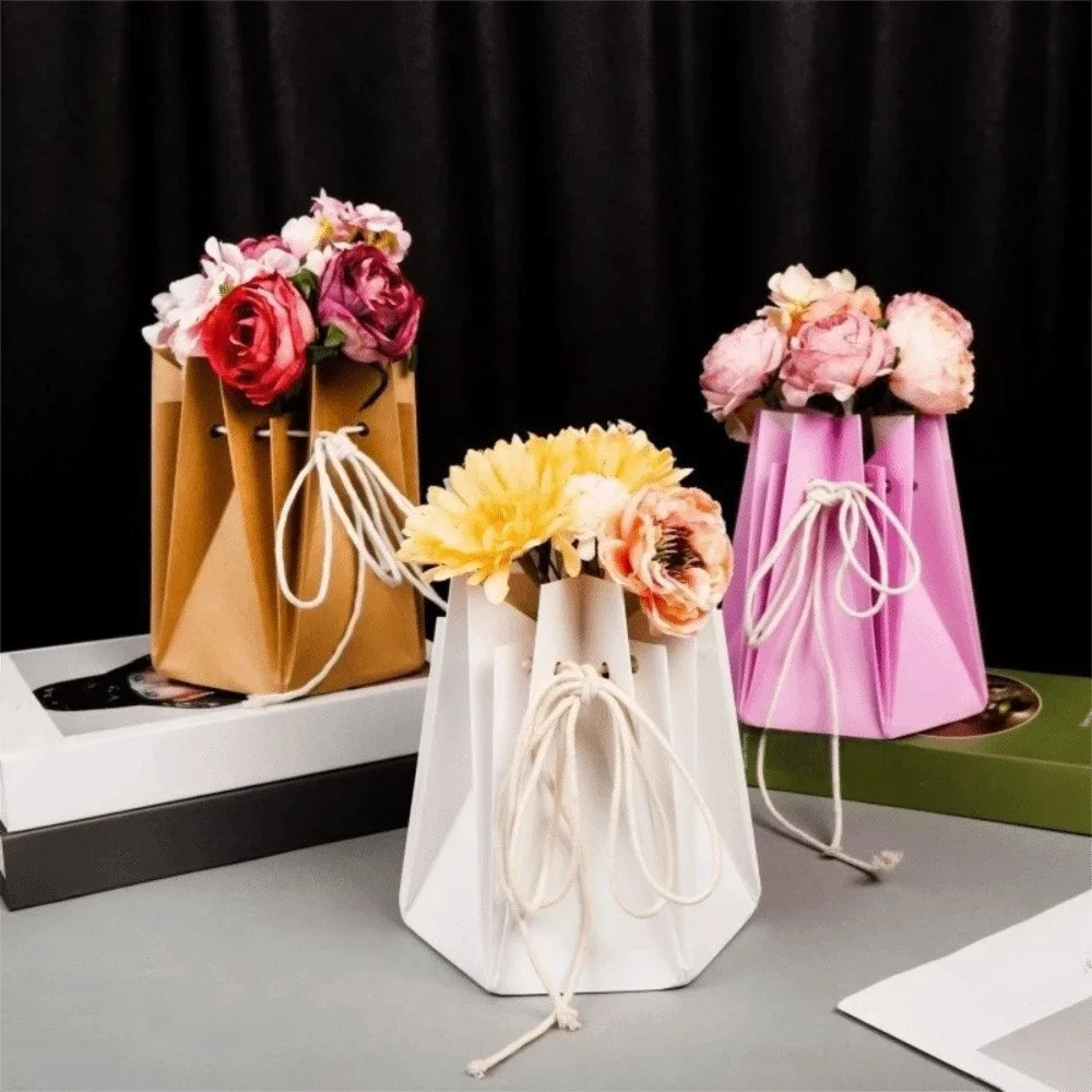 10個入り-ロマンチックな花柄包装箱-紙製インサート付き-花用ギフトボックス-手折りバラブーケバッグ-バレンタインデー用