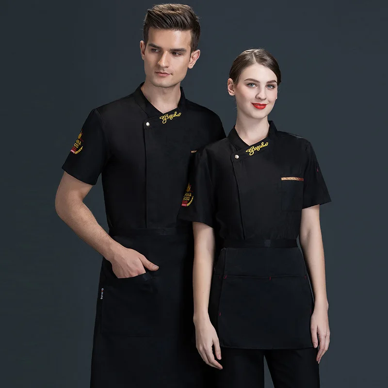 Dining Chef Work Clothes Men's Short Sleeve Thin Western Food Baking Kitchen Chef Clothes Women's Summer Clothes Breathable Prin