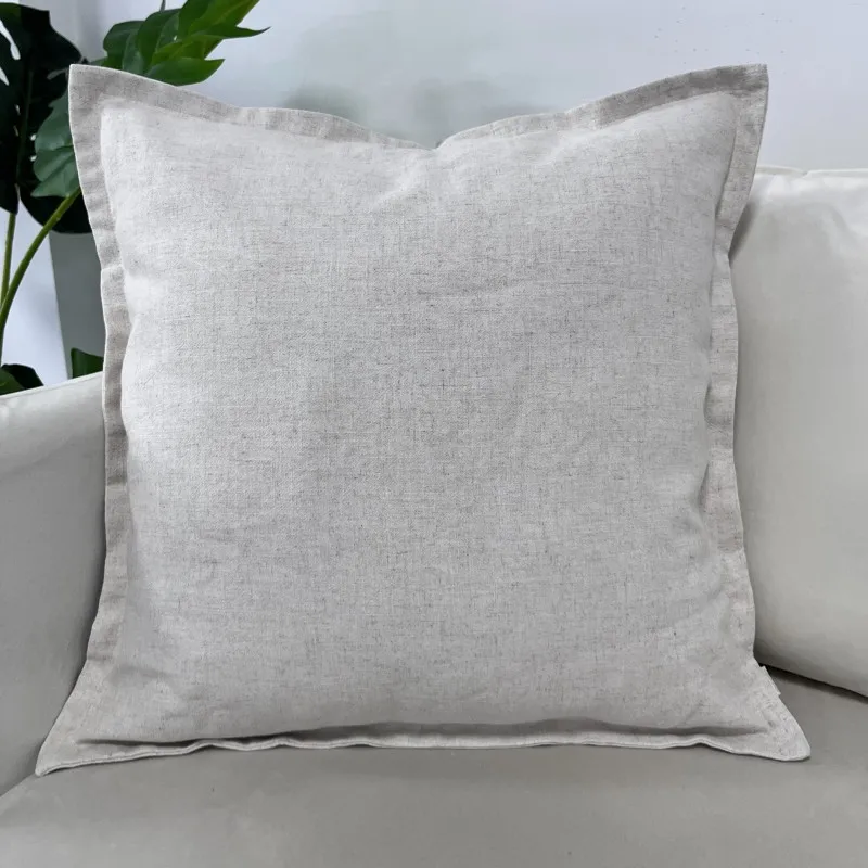 Oatmeal Linen Cushion Cover Hemp Hemmed Throw Pillowcase Home