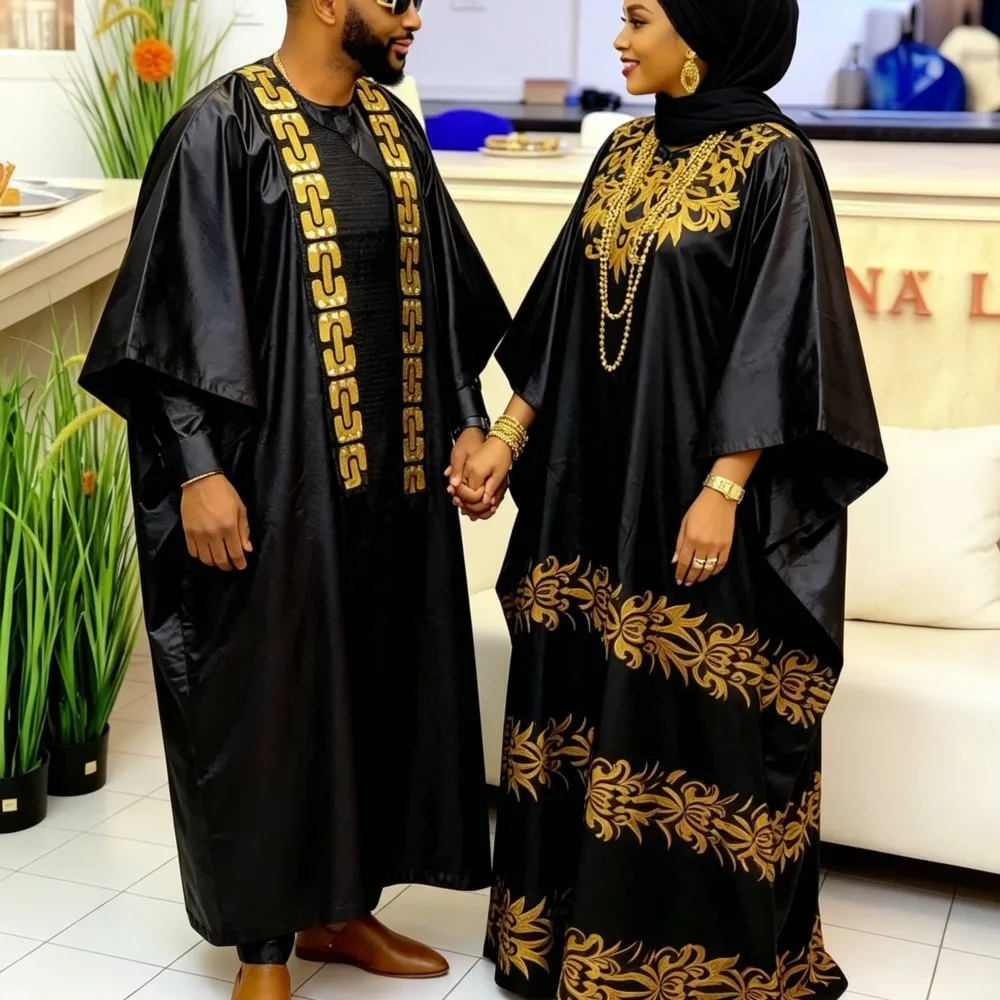 Dresses on Clearance Sale African Dresses for Woman For Couple Black Bazin Riche Men Embroidery African Clothing Traditional