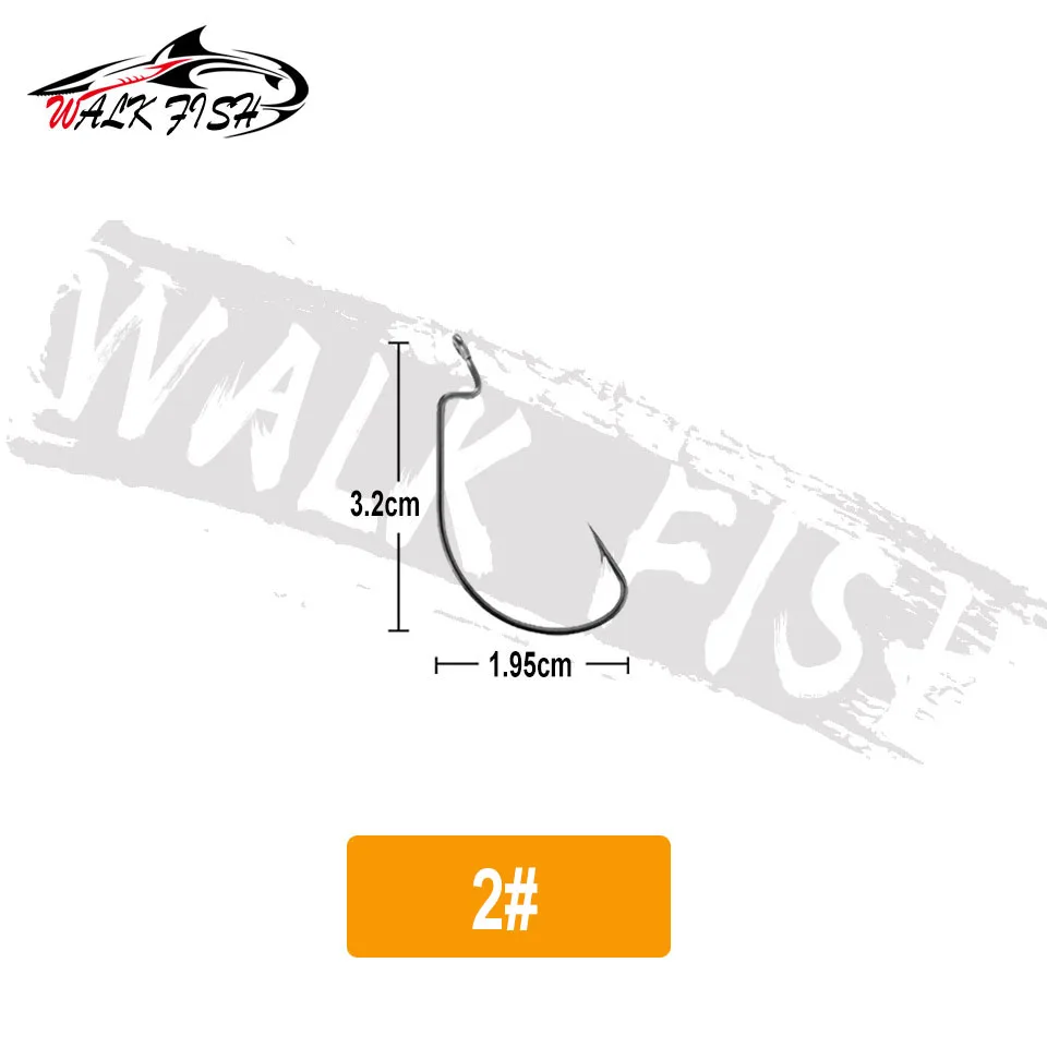 WALK FISH 50 Stück 2,3-5,5 cm Angelhaken aus Kohlenstoffstahl, breiter Crank-Haken, versetzter Angelhaken, Angelhaken für Weichköder, Widerhaken, Karpfenhaken – Detail 5