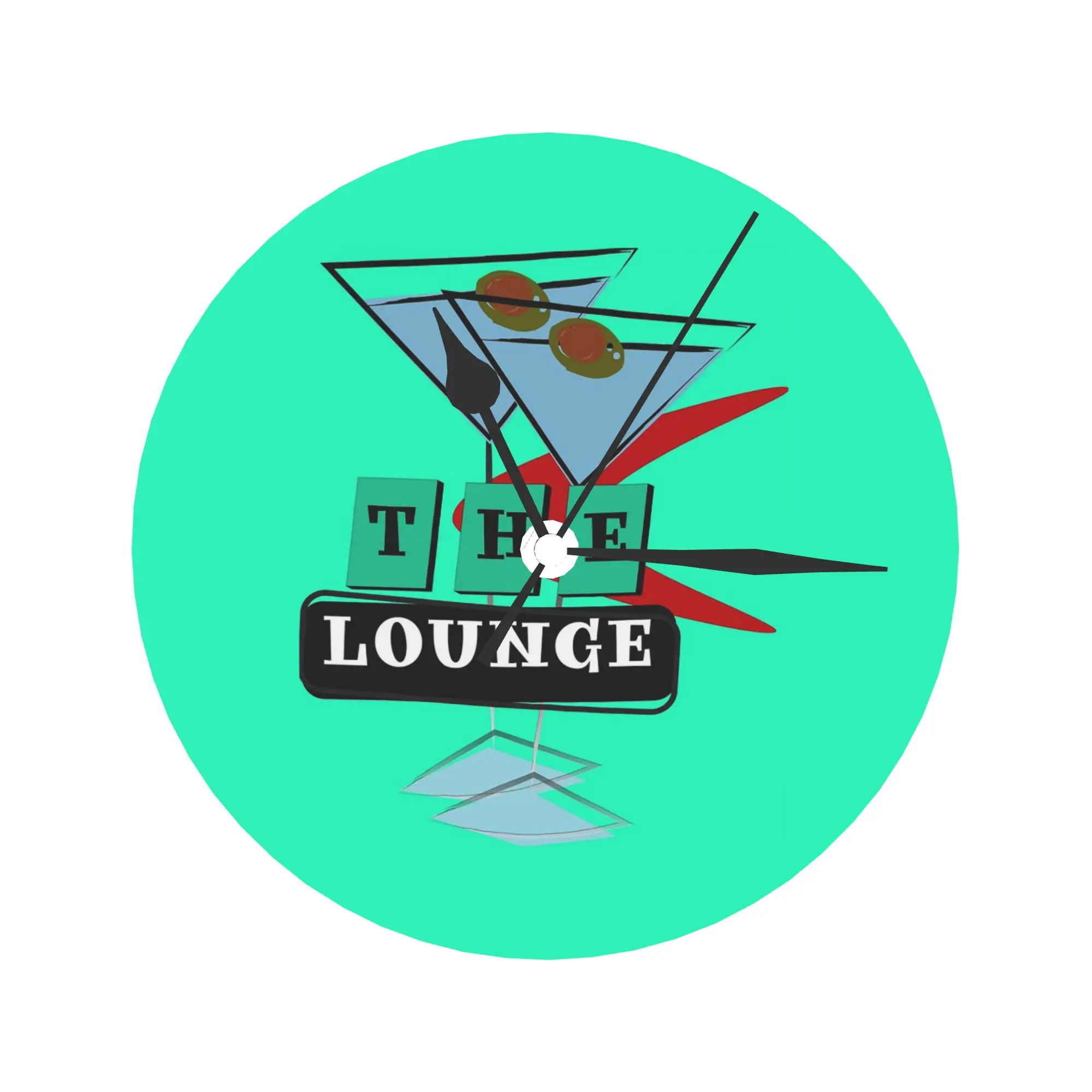 The Lounge Mid Century Cocktail Bar Wall Clock Room Decoration Silent Round Clock for Bedroom Living Kitchen Home